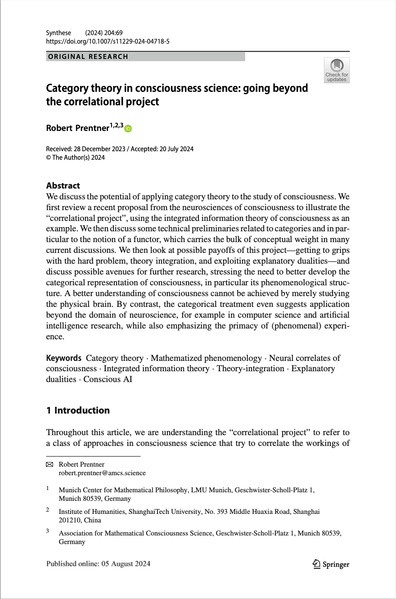 Category theory in consciousness science: going beyond the correlational project